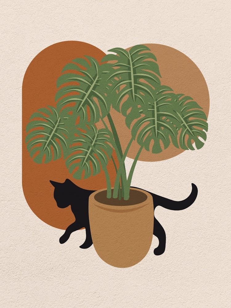 Minimal art Cat playing behind A Pot