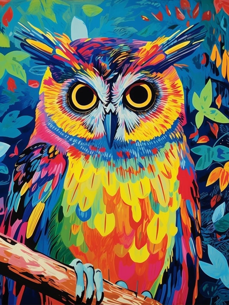 Colourful Bird Painting Eastern Screech Owl 2