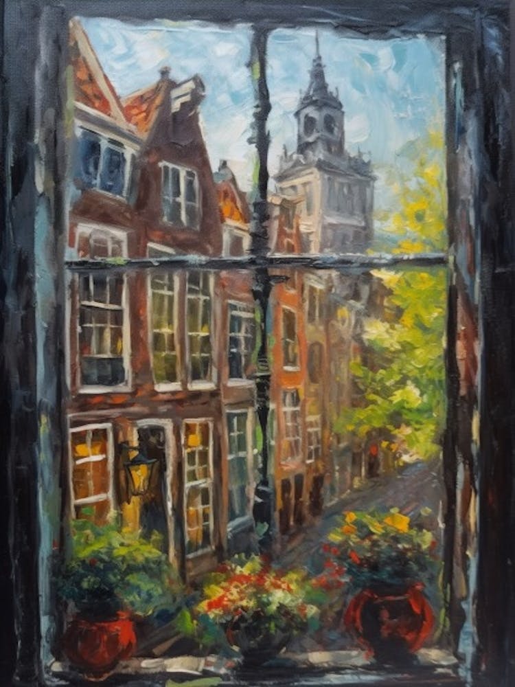 Window View Of Amsterdam In The Style Of Impressionism 3