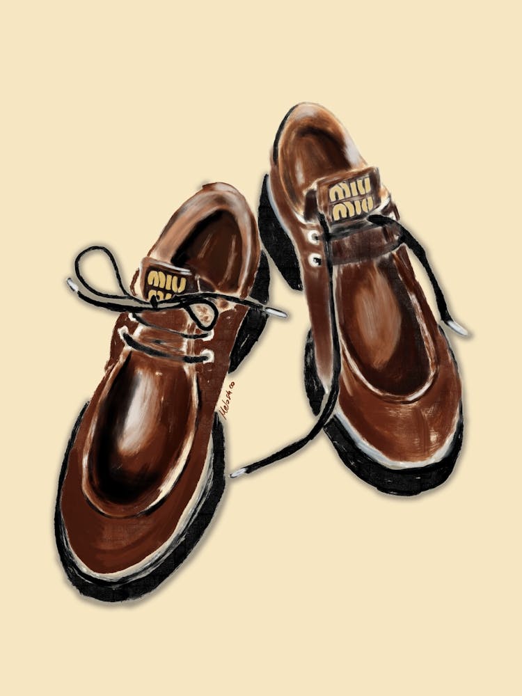 Pair Of Brown MiuMiu Shoes - Fashion Artwork