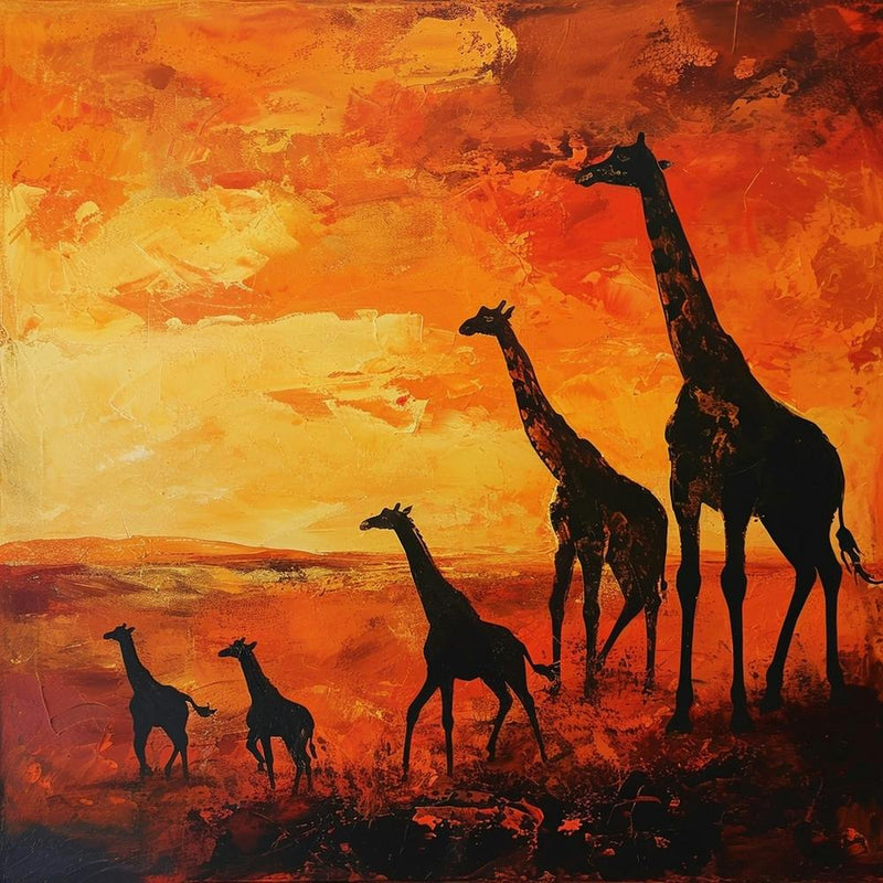 Giraffe Silhouettes In The Sunset 1