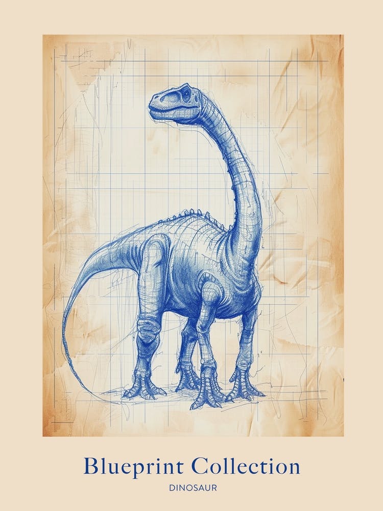 Dinosaur Blue Print Sketch 3 Poster