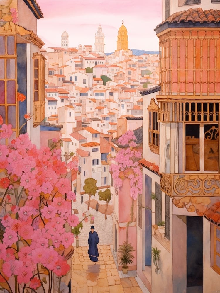Alicante Spain 4 Vintage Pink Travel Illustration