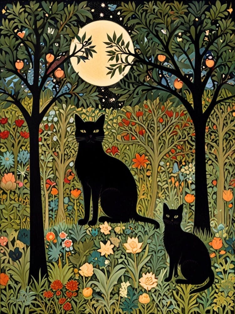 William Morris Two Black Cats In An Orchard