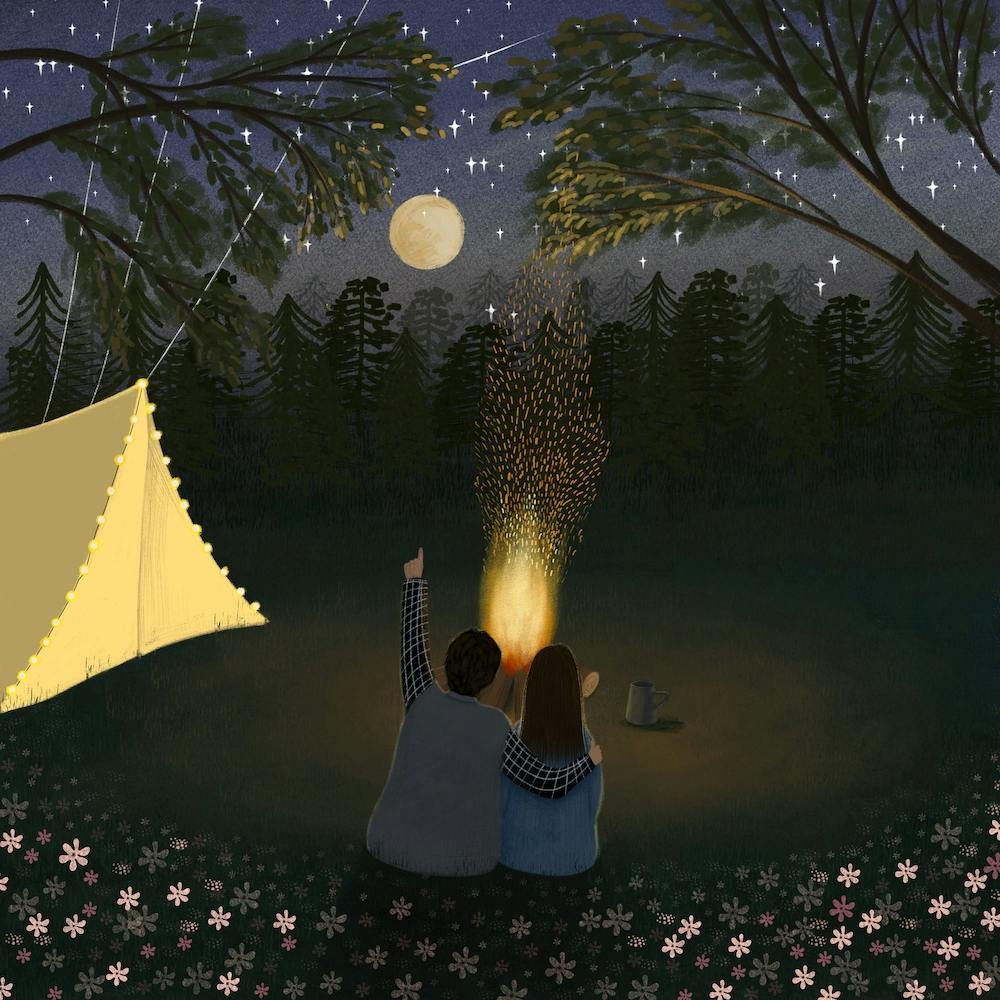 A Couple With Camping Fire Square