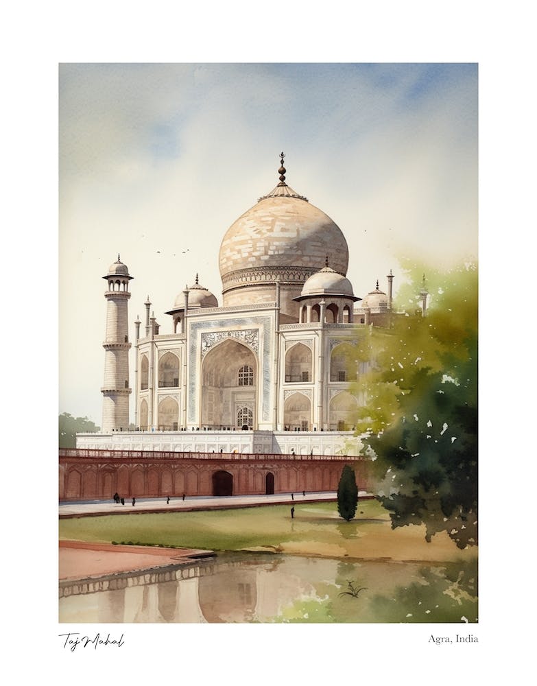 Taj Mahal, India 4 Watercolour Travel Poster