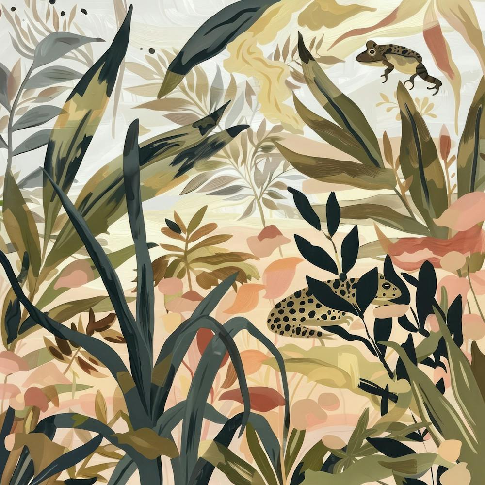 Tropical Frogs Pastel Illustration 1