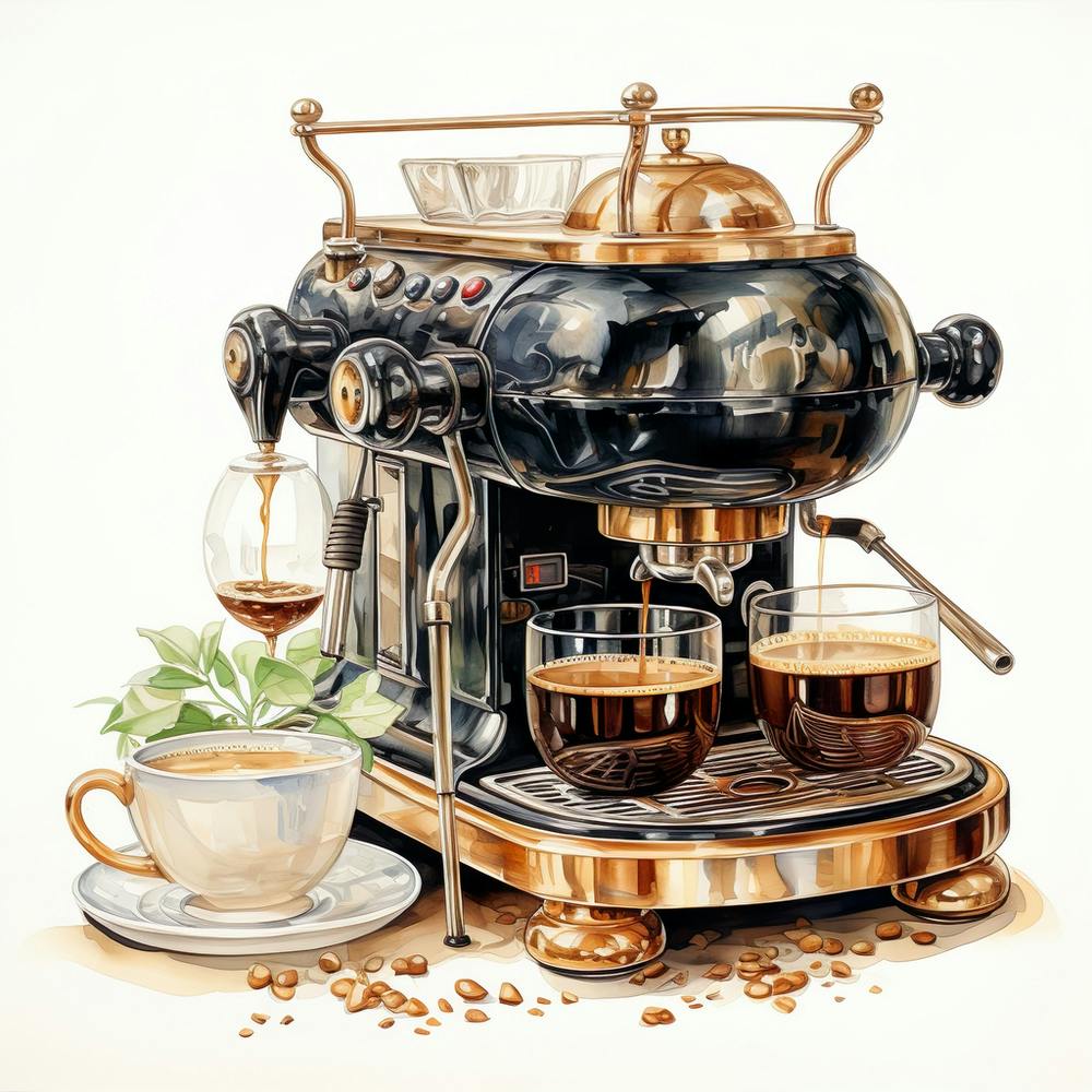 Watercolor Vintage Coffee Machine