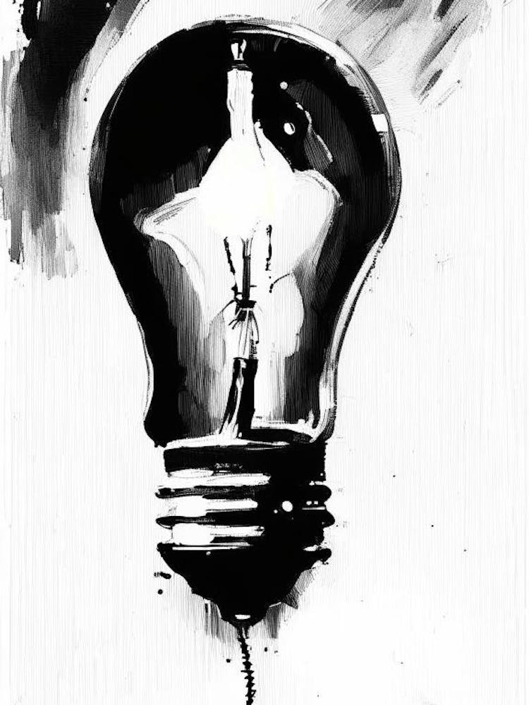 Lightbulb Symbol Black And White Painting