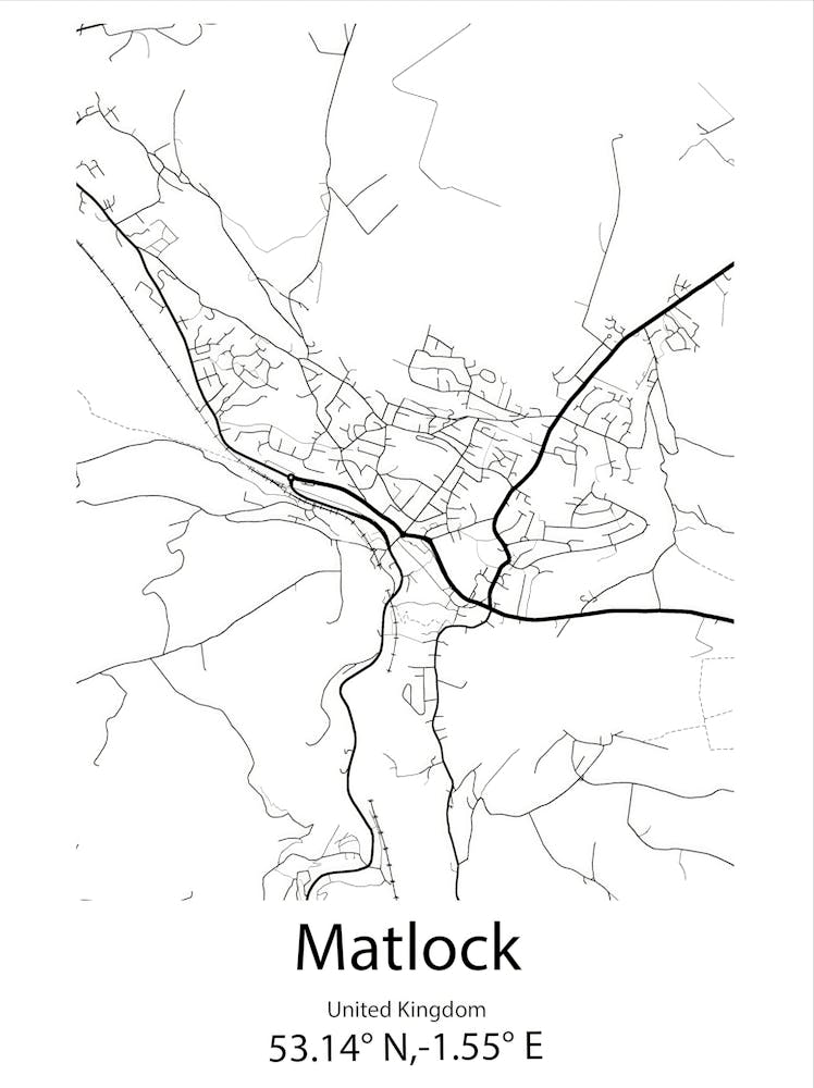Matlock, Vereinigtes Königreich Minimalistische Karte