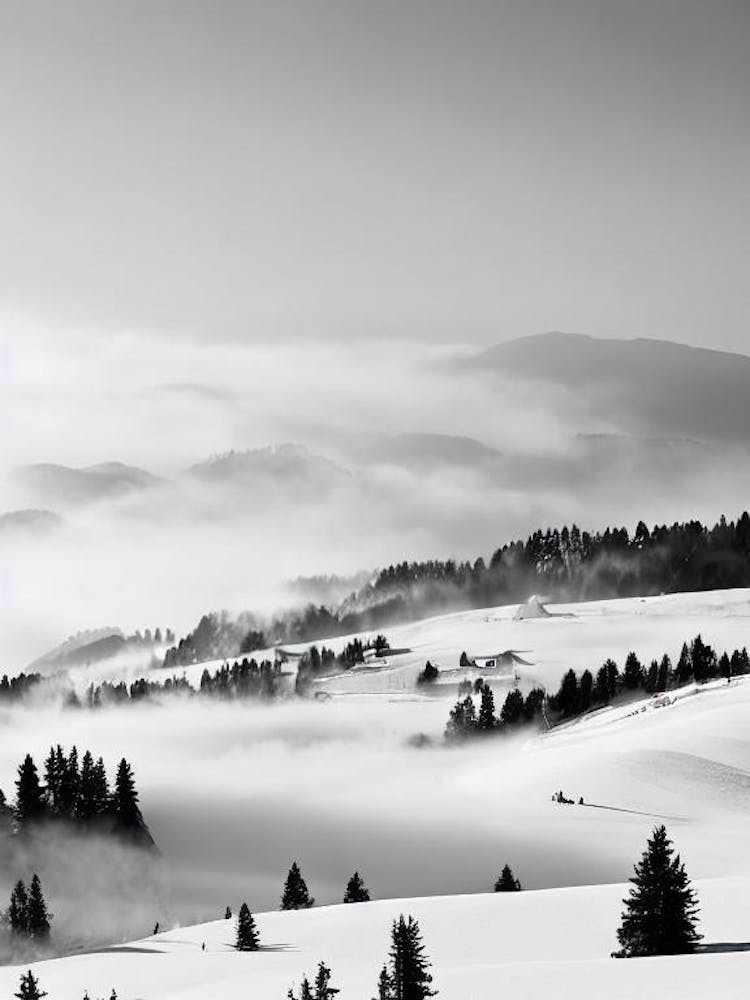 Megève, France Black And White Skiing Poster