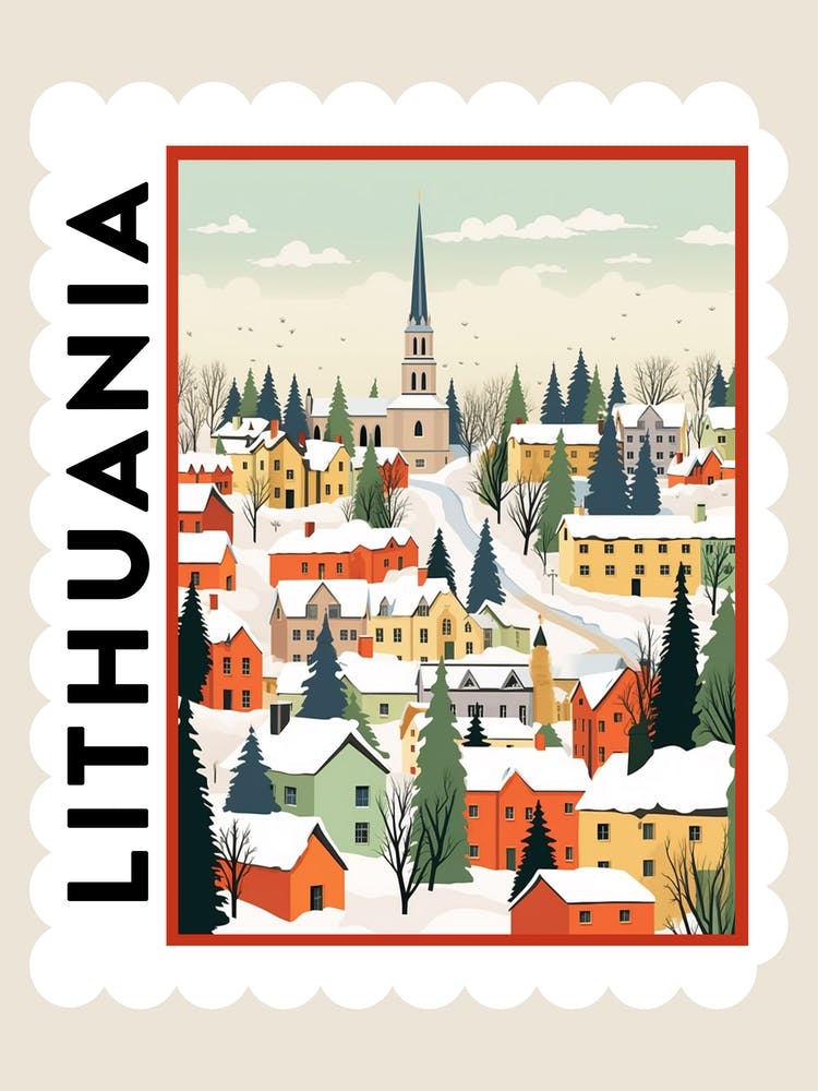 Retro Winter Stamp Poster Vilnius Lithuania 1