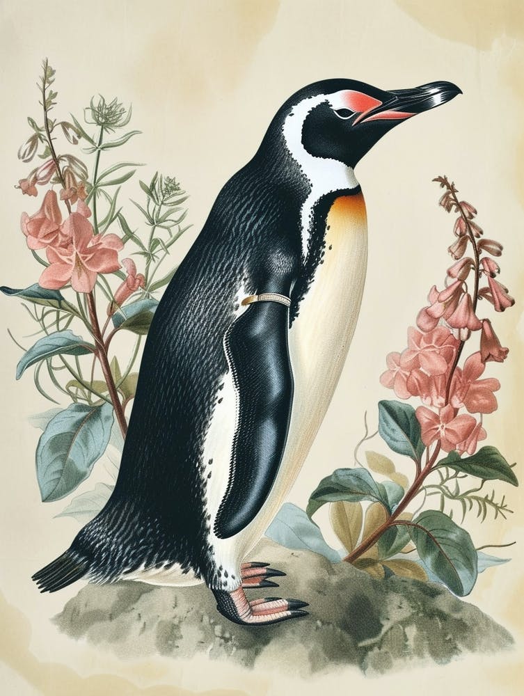 Adeliepinguin Bartolom Island Vintage Botanisches Gemälde 3