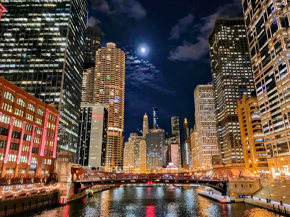 Moon Over The Chicago River