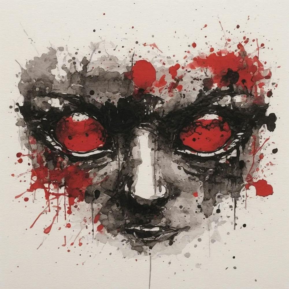 Face Of The Devil, ink, watercolour