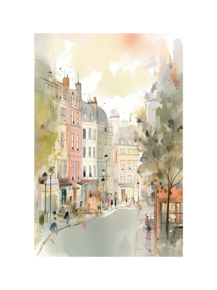Pink Paris Shops Watercolour 2