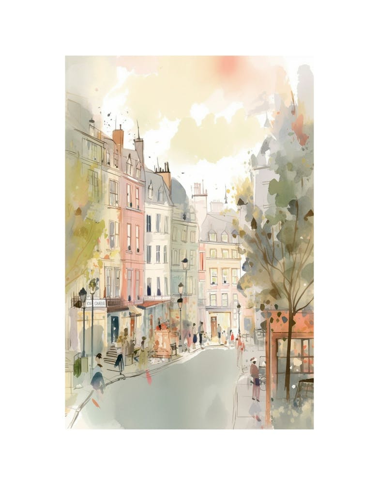 Pink Paris Shops Watercolour 2