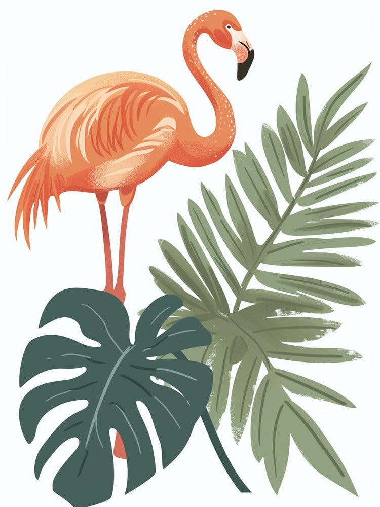 Andean Flamingo And Monstera Deliciosa Boho Print 1