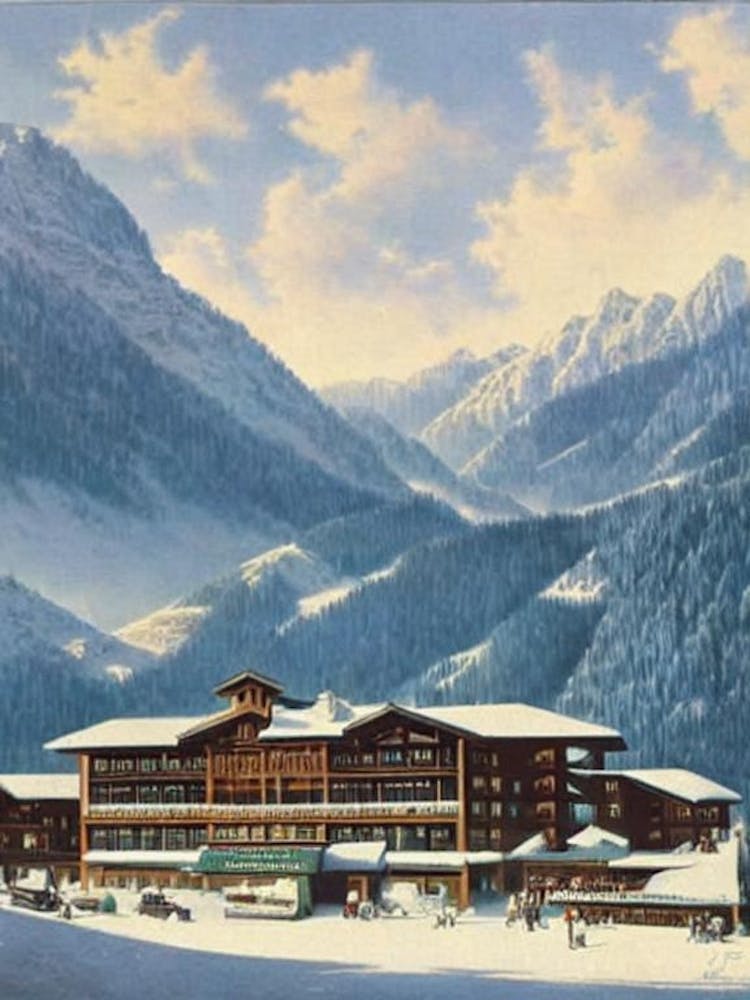 Ischgl, Austria Ski Resort Vintage Landscape 1 Skiing Poster