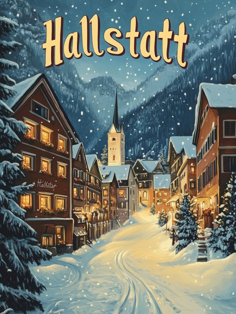 Aihrgdesign Ein Mid-Century-Modern-Reiseposter für Hallstatt 1