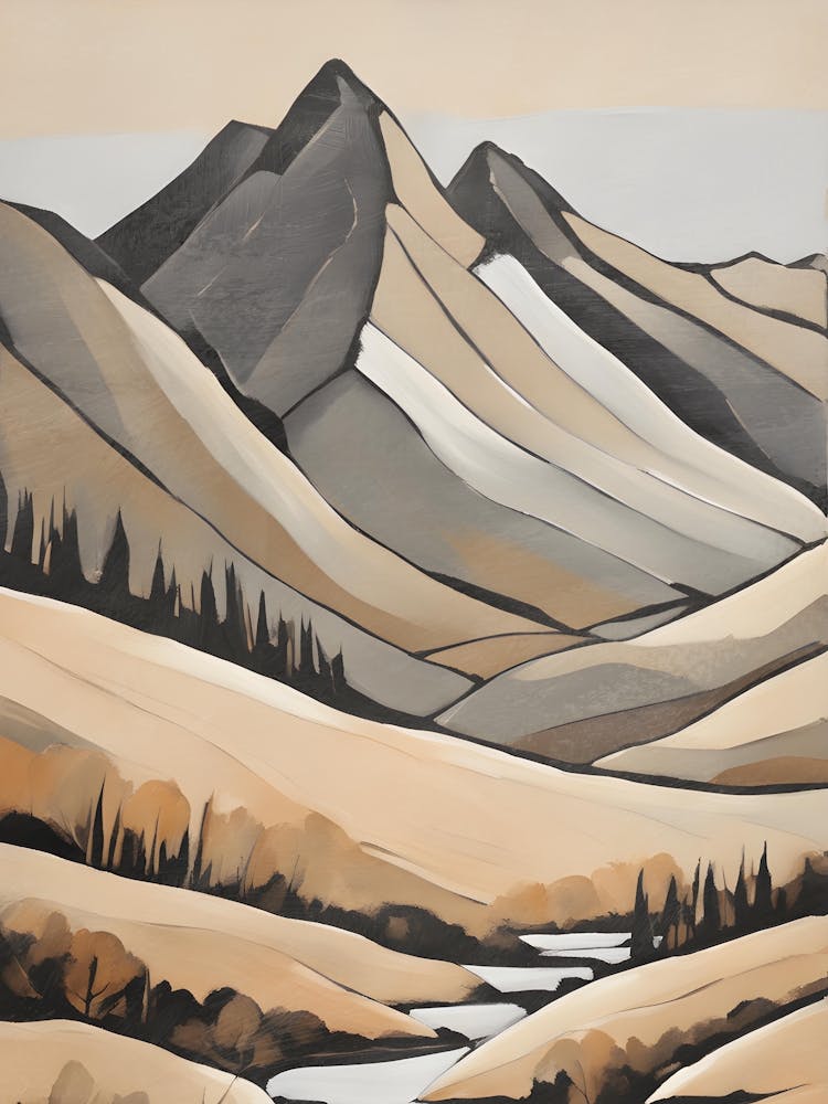 Neutral Mountain Range Painting