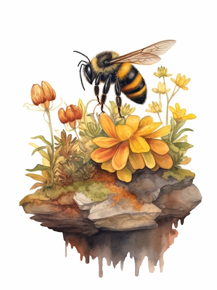 American Bumble Bee Beehive Watercolour Illustration 2
