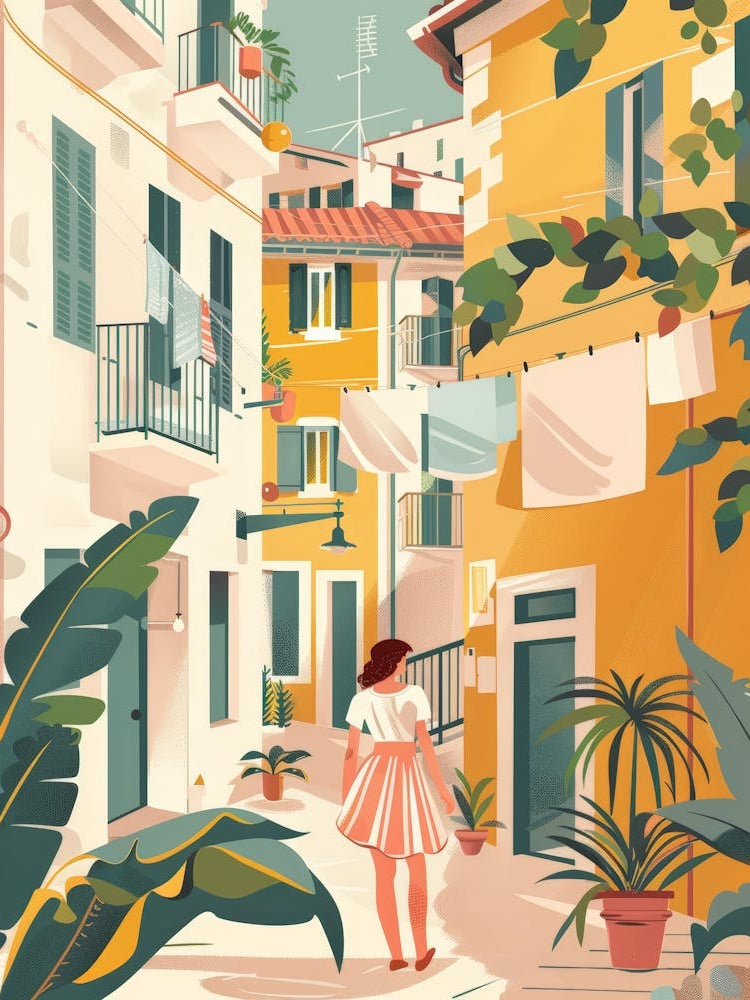 Illustration Of A Girl Walking Down A Street