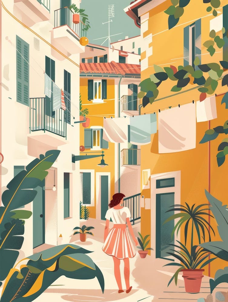 Illustration Of A Girl Walking Down A Street