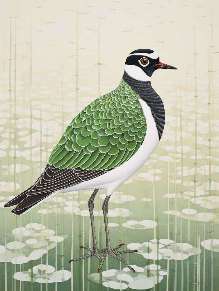 Ohara Koson Inspired Bird Painting Lapwing 1