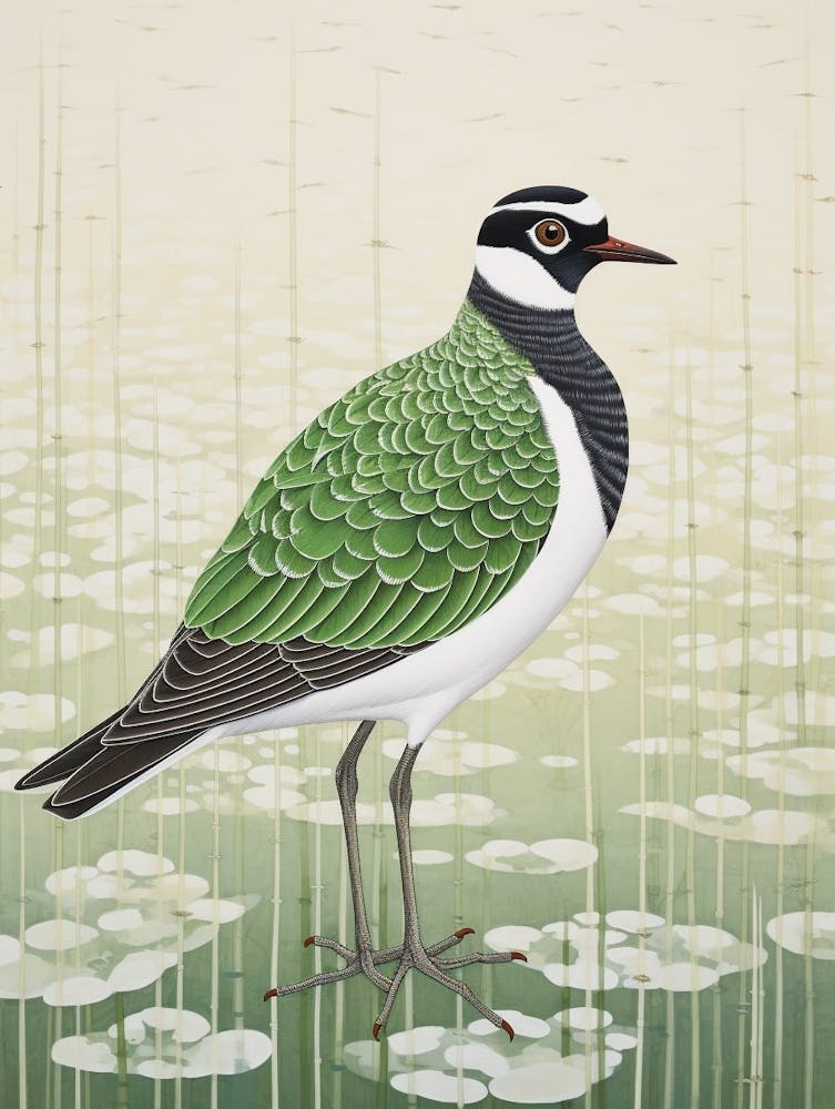Peinture d'Oiseau d'Inspiration Ohara Koson - Lapwing 1