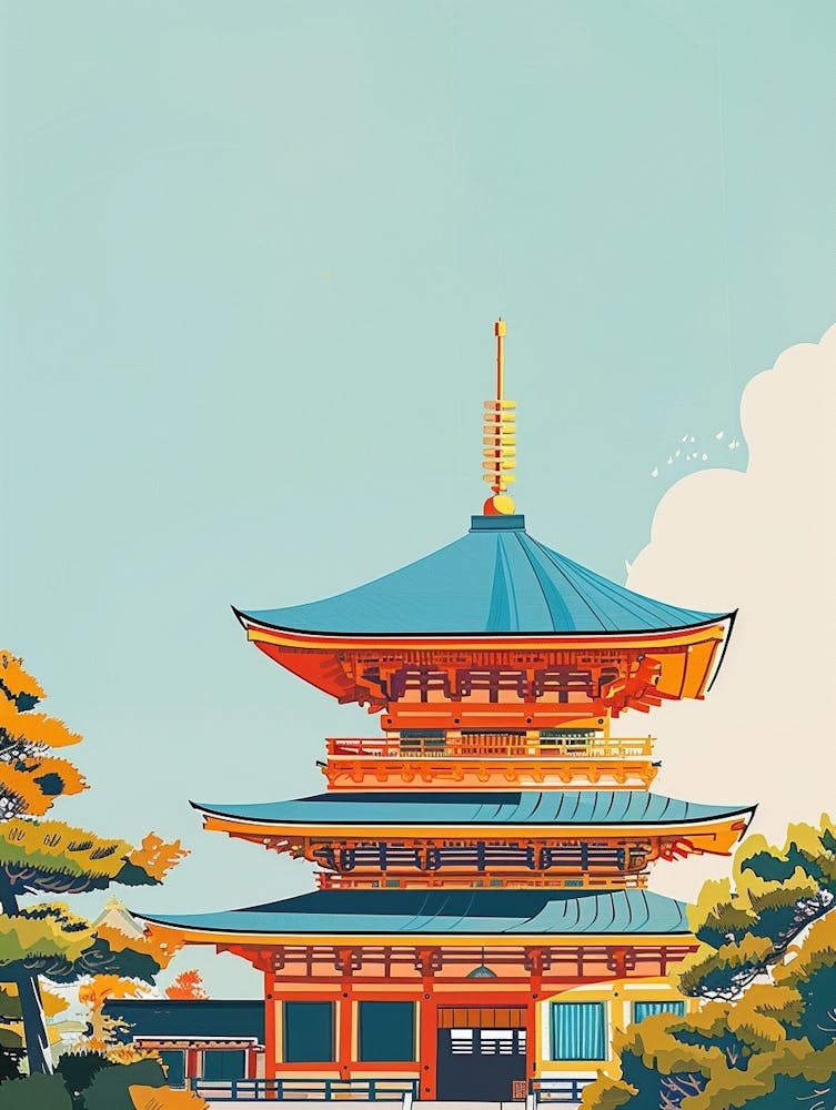 Todai Ji Temple Nara 2 Colourful Illustration