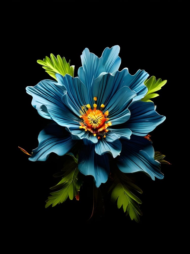 Blue Flower On Black Background