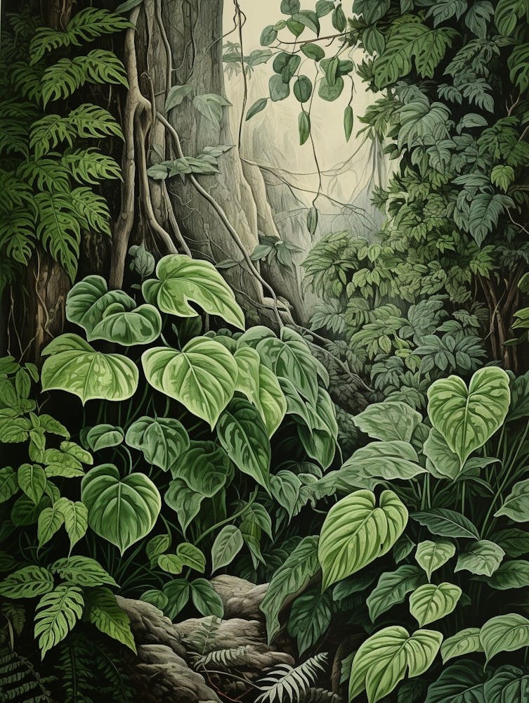 Vintage Jungle Botanical Illustration Pothos 2