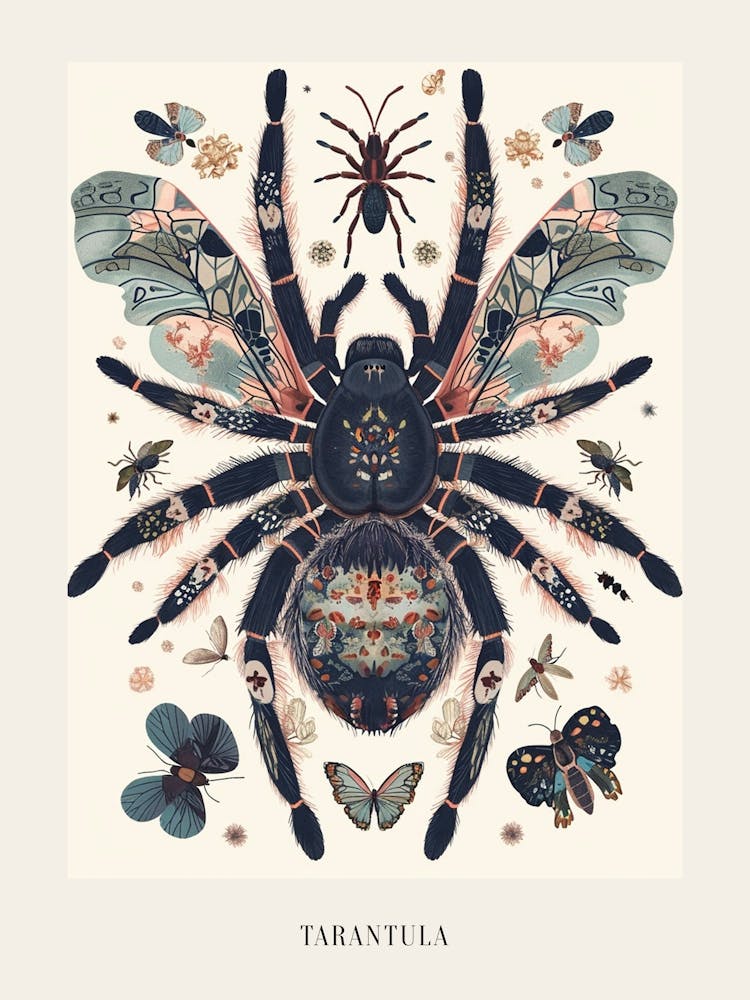 Colourful Insect Illustration Tarantula 11 Poster