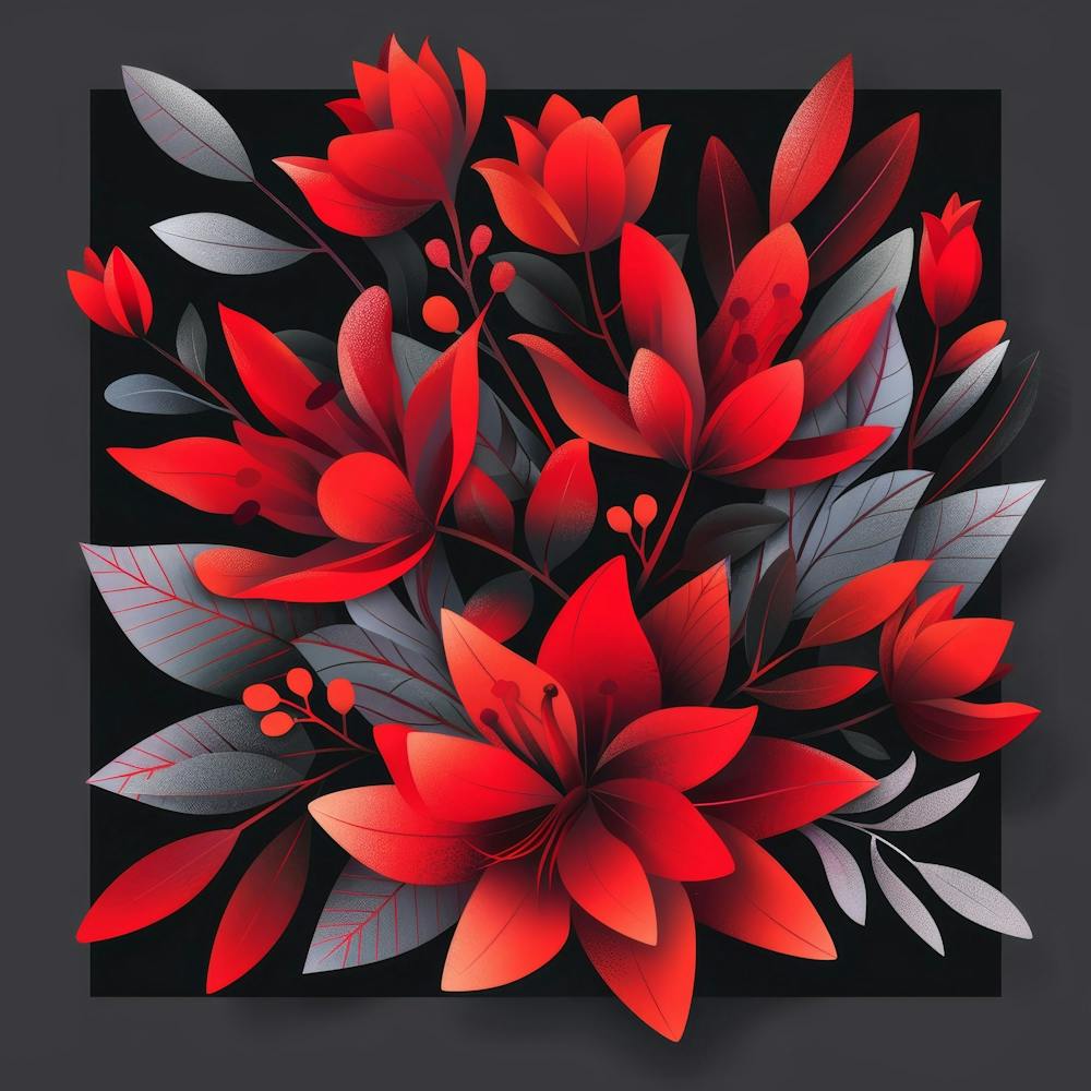 Red Flowers On Black Background