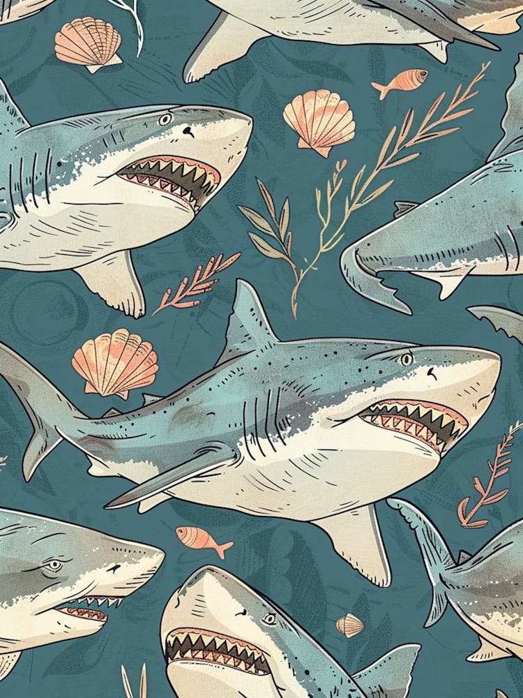 Blue Largetooth Cookiecutter Shark Illustration Pattern