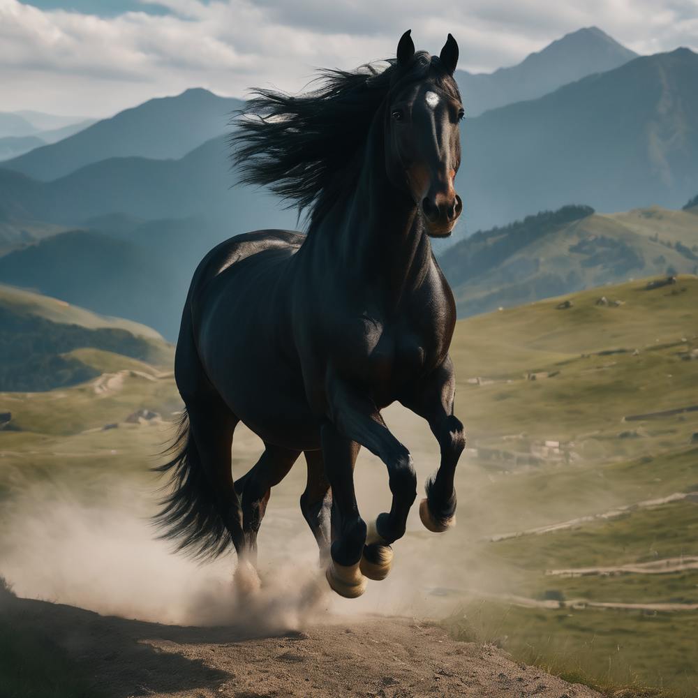 Schwarzes Pferd im Galopp