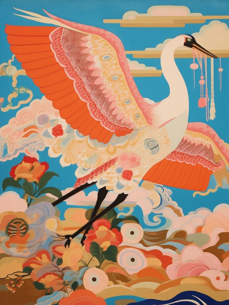 Maximalist Bird Painting Crane 1