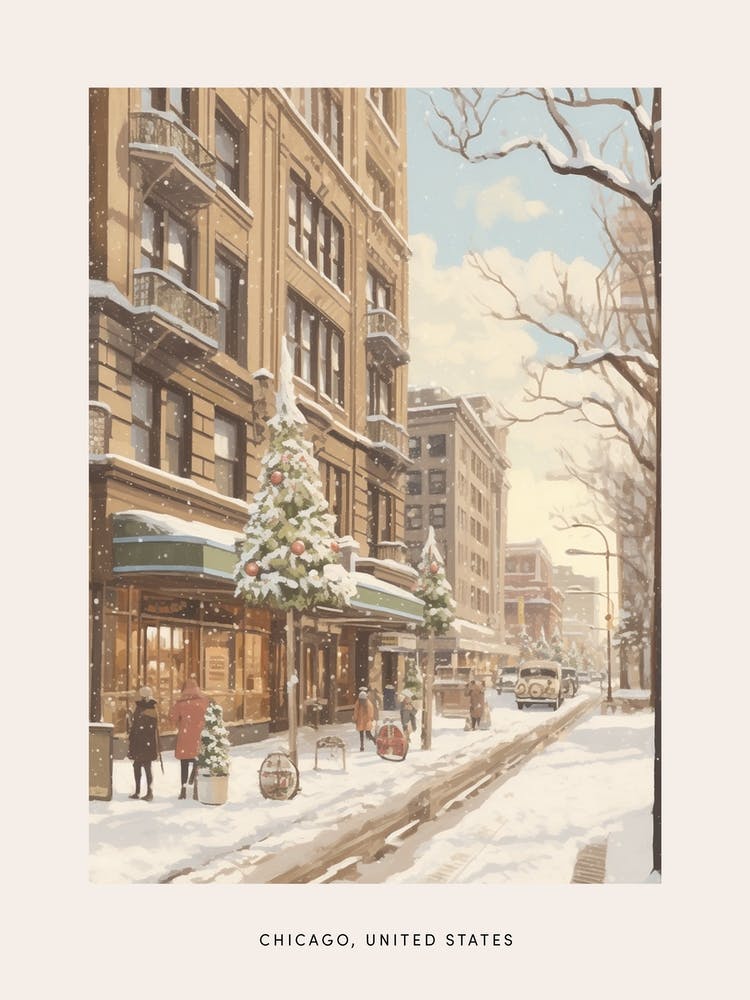 Vintage Winter Poster Chicago Usa 1