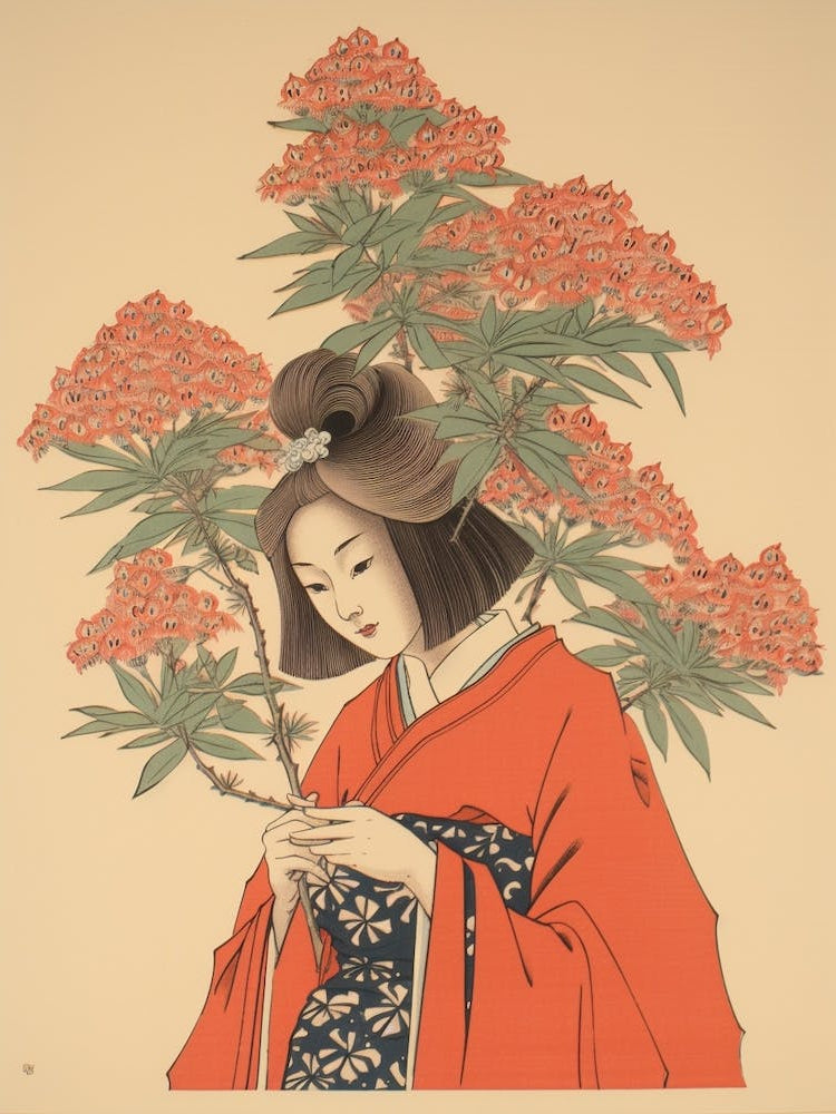 Hagi Bush Clover 1 Vintage Japanese Botanical And Geisha