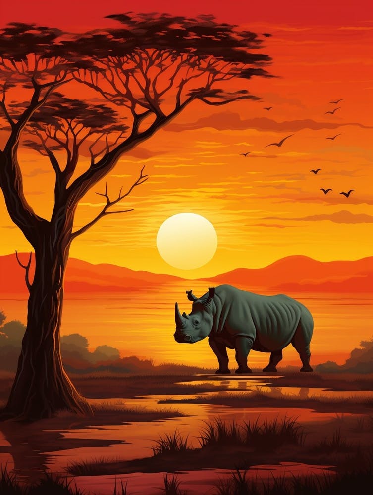 Rhinoceros Sunset Painting 4