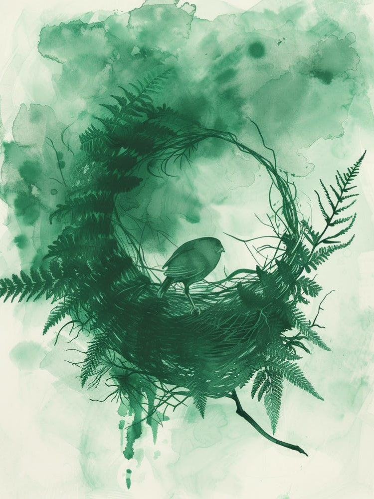Green Ink Painting Of A Birds Nest Fern 1