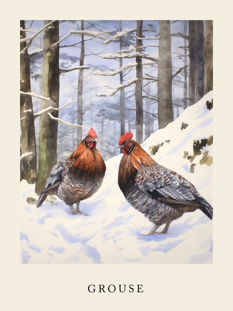 Winter Watercolour Grouse 1 Poster