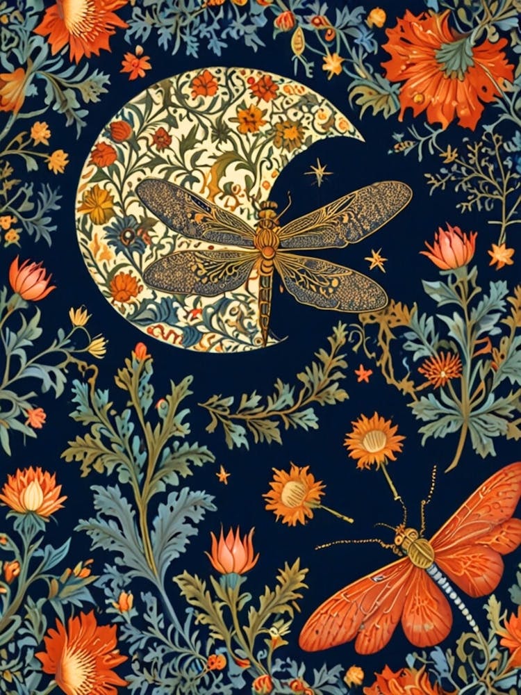 William Morris Dragonfly And Flowers