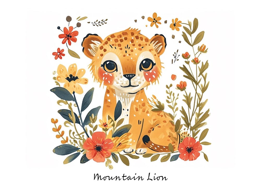 Little Floral Mountain Lion 5 Poster