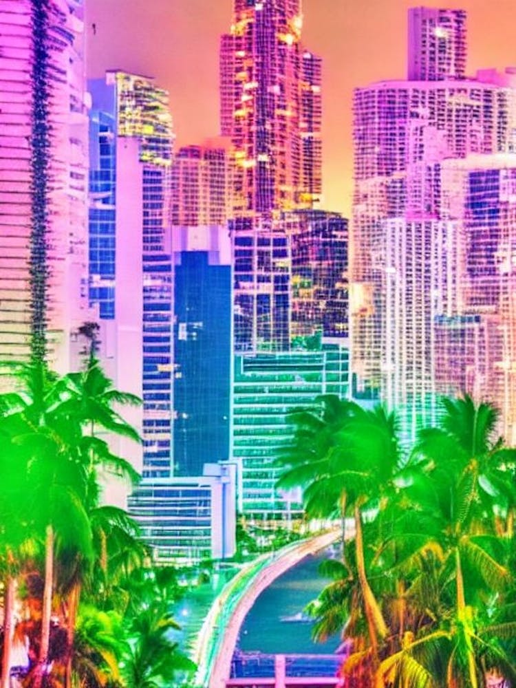 Port de Miami États-Unis Impression Risographe Rétro 1 port