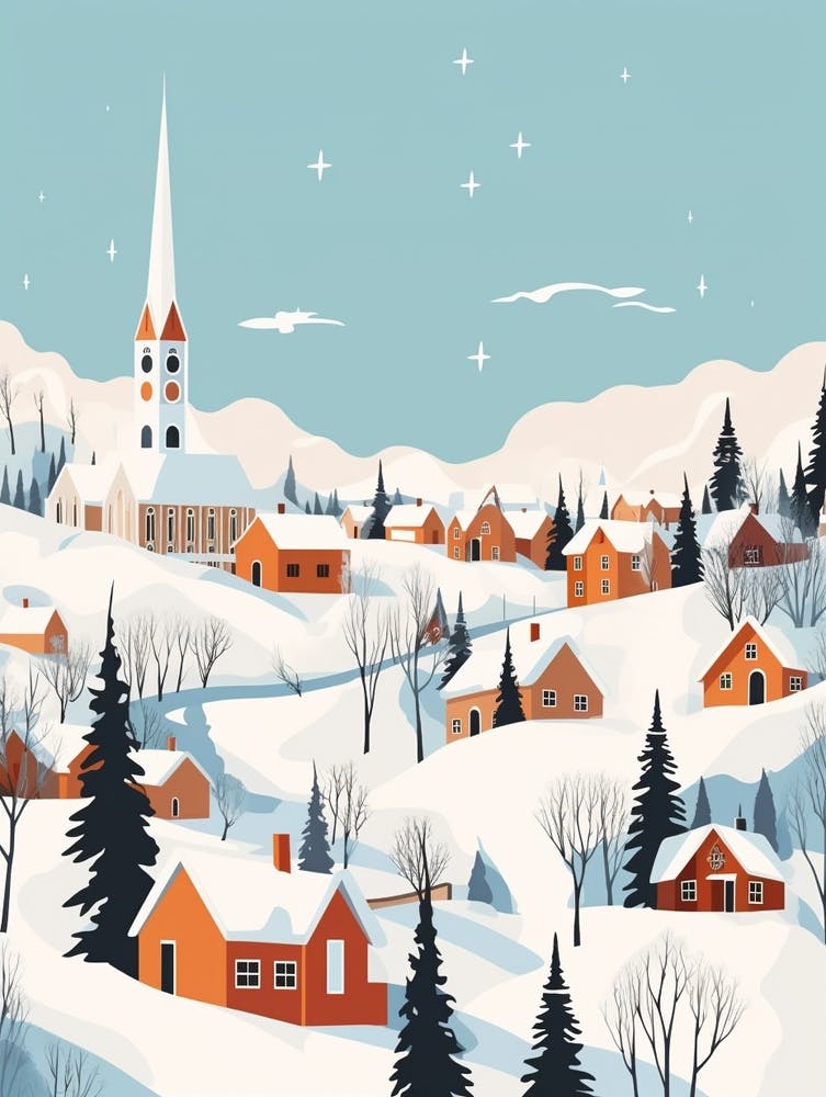 Retro Winter Illustration Abisko Sweden