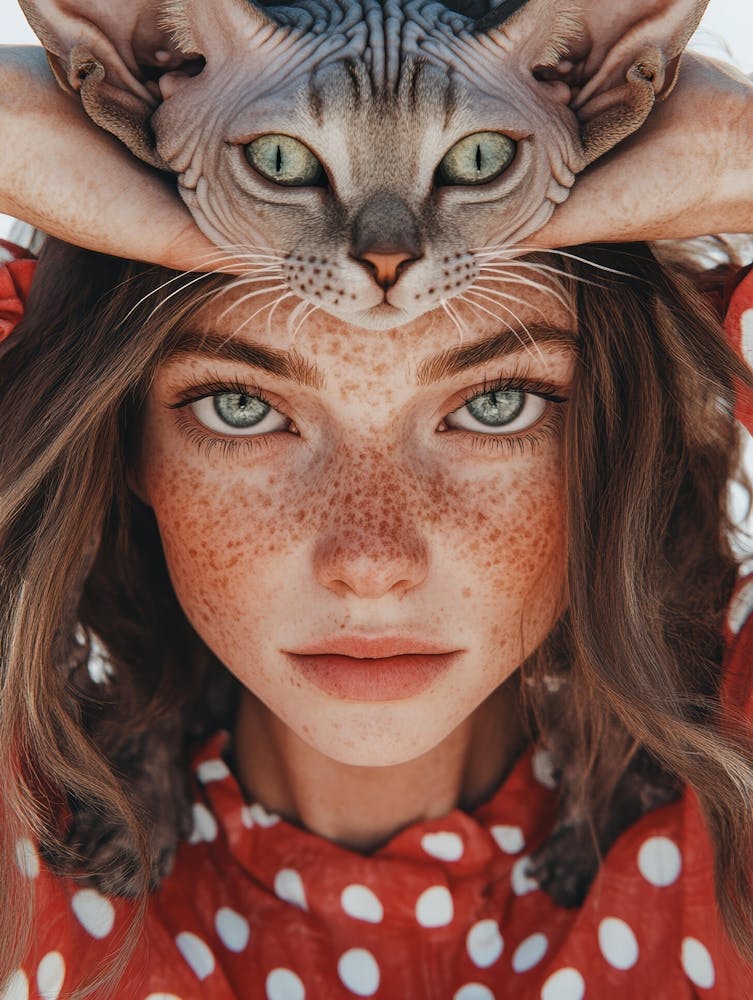 Girl With A Cat On Her Head 1