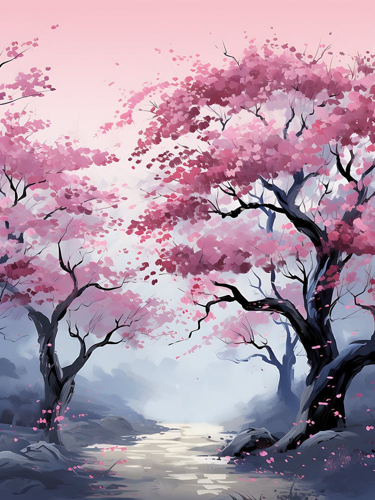 Cherry Blossom Illustration Wall Art 1