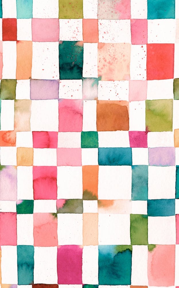 Watercolor Checker Orange Green